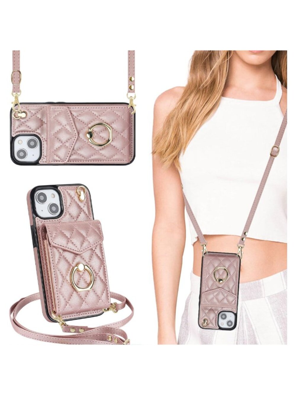 Crossbody Wallet Case for iPhone 14 Pro Max with RFID Blocking PU Leather Card